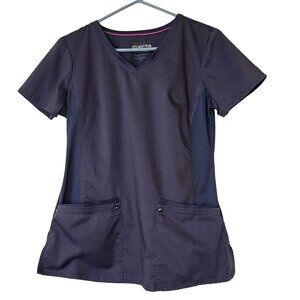 Purple Label Yoga Scrub Top Short Sleeve Women's Small V-Neck Pewter Gray